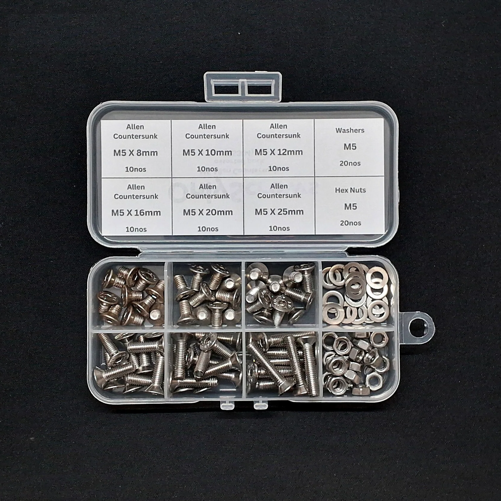 100pcs M5 Assorted Nut-Bolt-Washer Screw Pack Kits (SS304) - Image 3