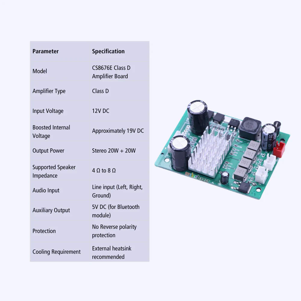 12V Class D Stereo Amplifier Board CS8676E 20W Plus 20W - Image 3
