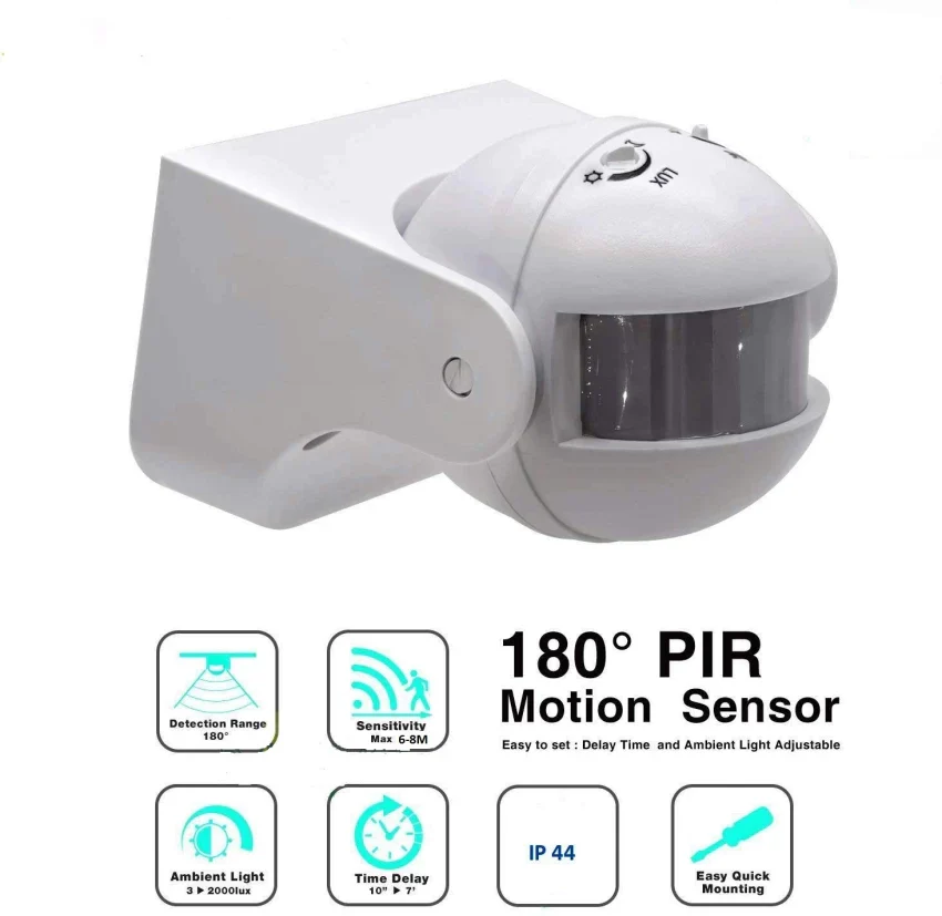 220VAC 180 Degree Wall Mounted PIR Motion Sensor With Adjustable Light Sensitivity and Time Delay - Image 4