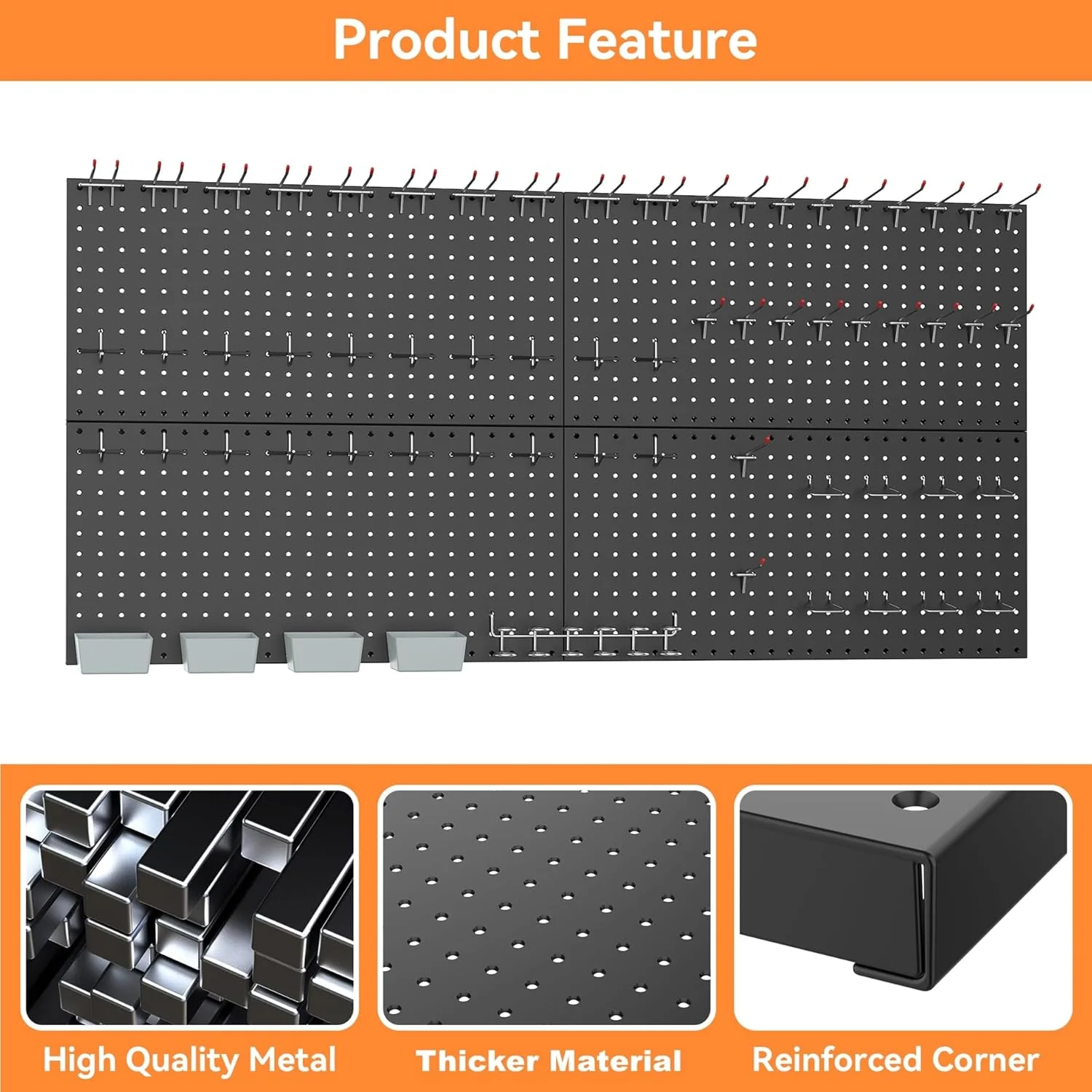 24x48in Metal Pegboard Kit with Accessories for Wall Garage Tools Storage board System - Image 4