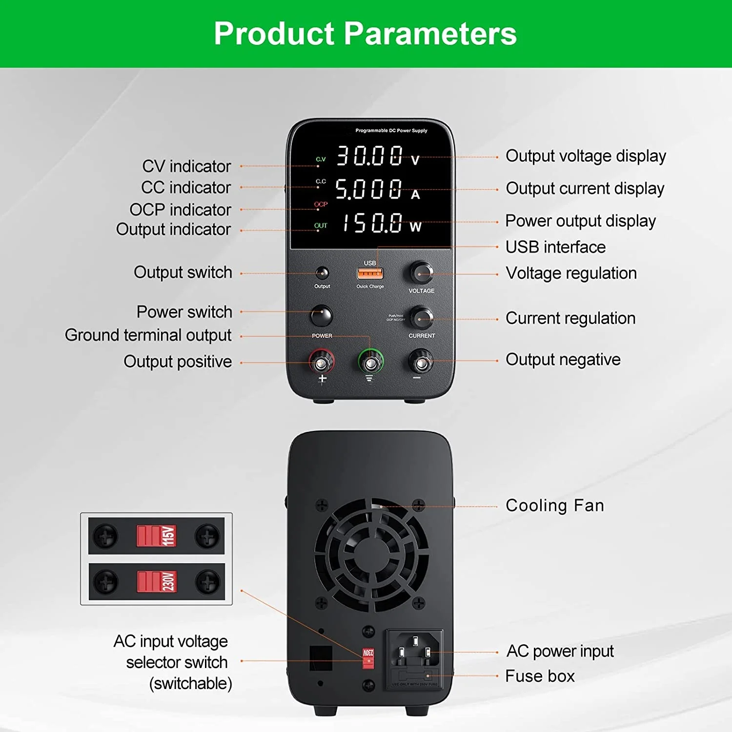 3005 Programmable DC Power Supply 30V 5A Digital Display - Image 6