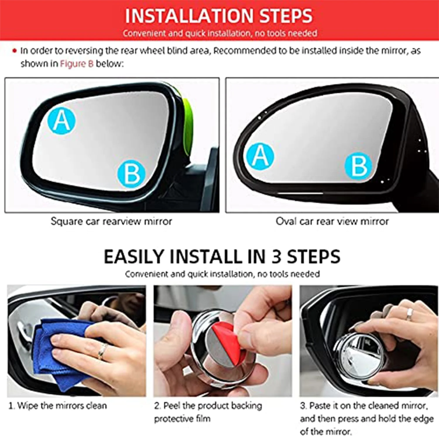 360° Adjustable Blind Spot Car Rear View Mirror (Pack of 2) - Image 5