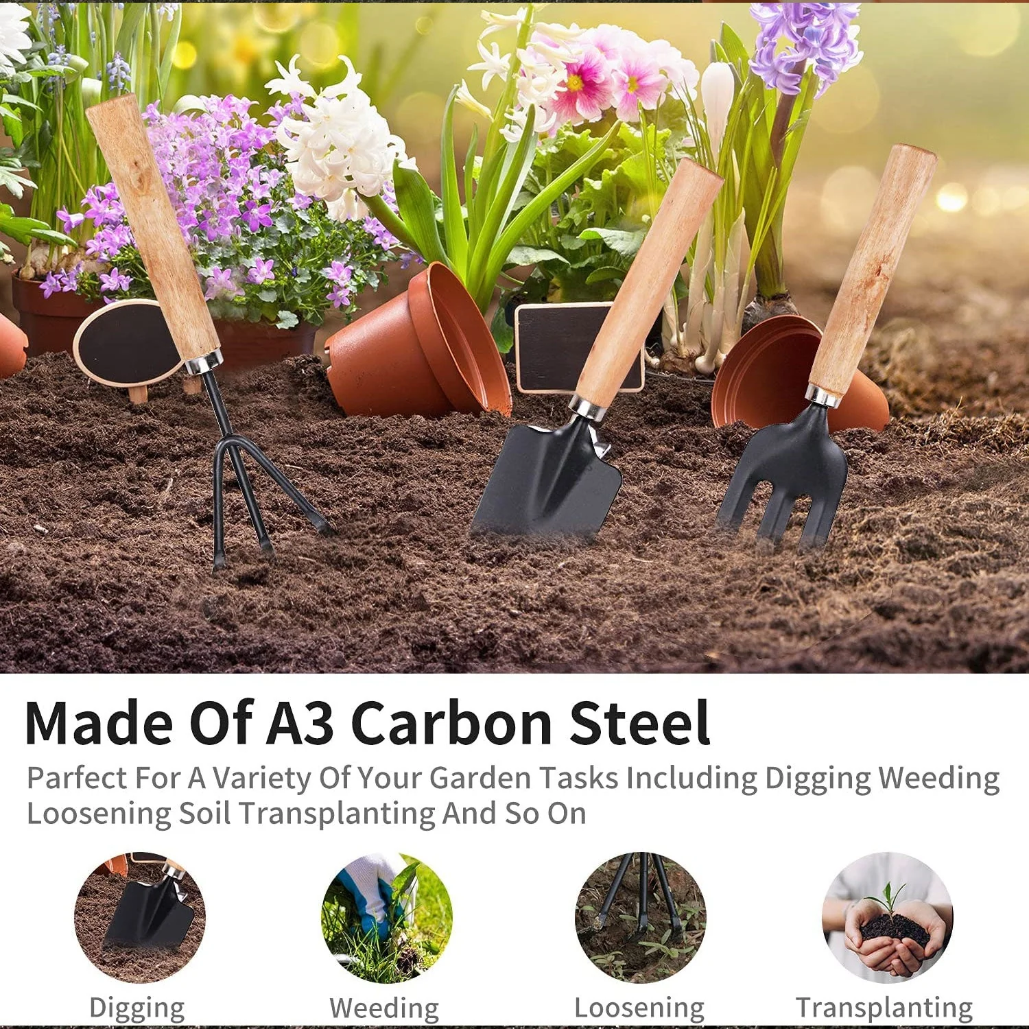 3Pcs Garden Tool Set With Wooden Handle - Small - Image 11