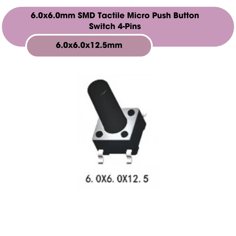 6.0x6.0mm SMD Tactile Micro Push Button Switch 4-Pins - Image 19