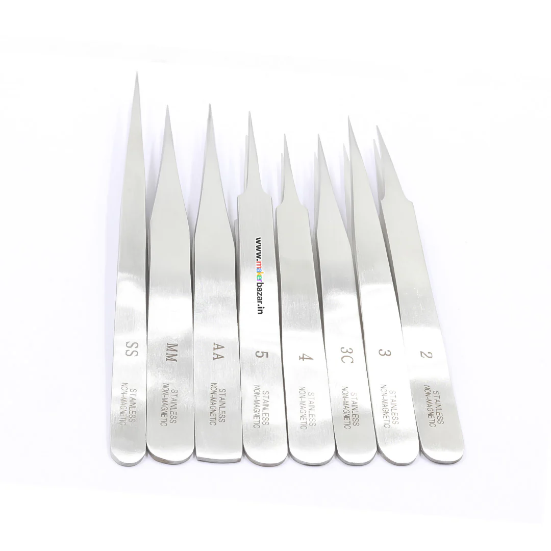 8pc Stainless Steel Tweezer Set (2,3,3C,4,5,AA,MM,SS) - Image 2