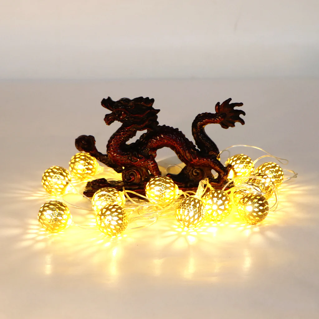 Metal Ball Shape 14 LED Golden String Lights - Image 2