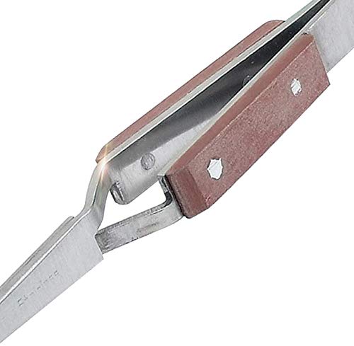 Bent Tip Cross Locking Stainless Steel Self Closing Tweezer with Fiber Handle - Image 2