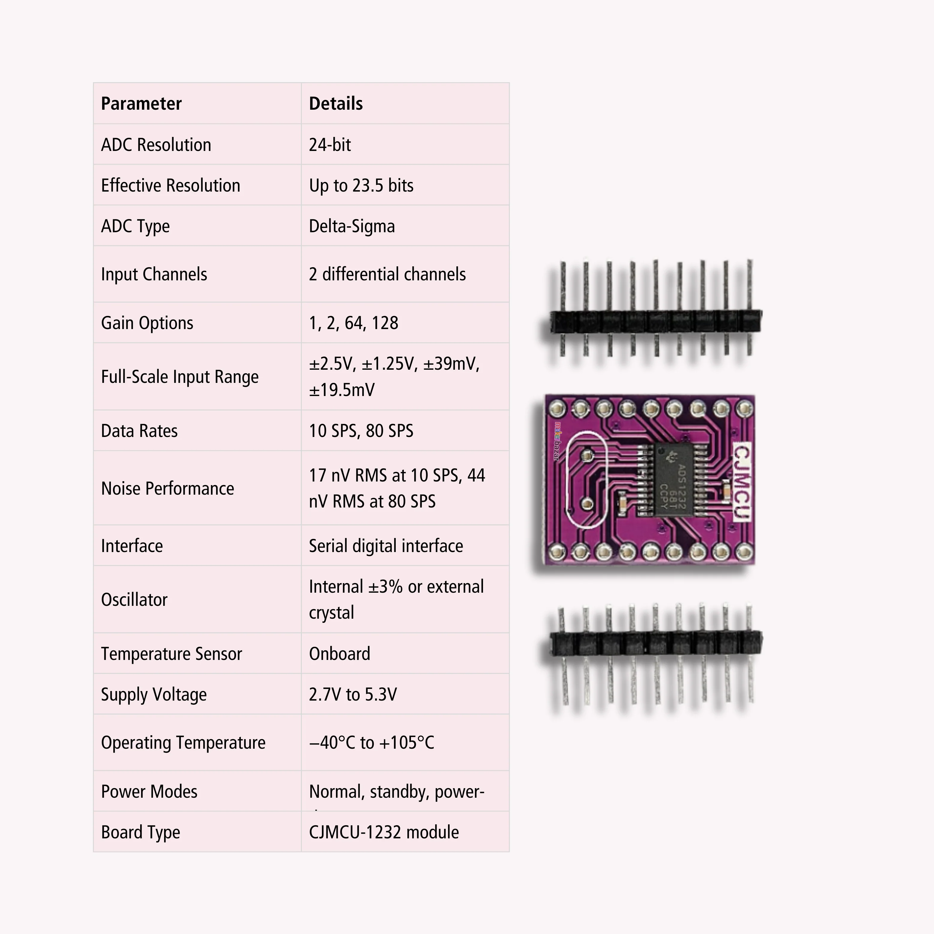CJMCU-1232 ADS1232 24-Bit Analog-to-Digital Converter Board - Image 3