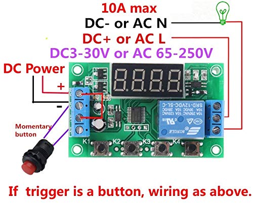 DC 12V 5A YYC-2S Adjustable 4 Digit LED Delay Relay Module Timer Control Switch Board (Green) - Image 2