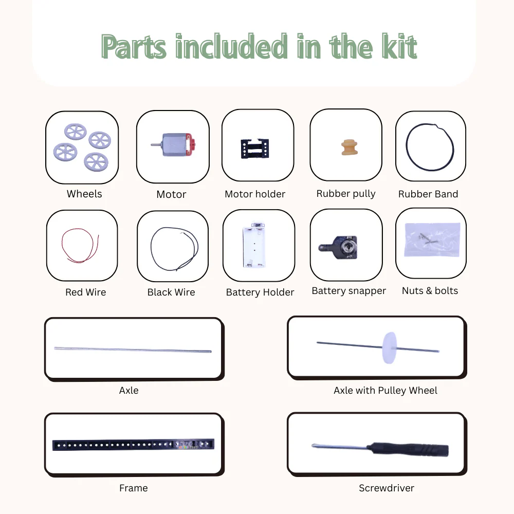 DIY Battery Operated Belt Car – STEM Educational Science Kit for Kids - Image 3