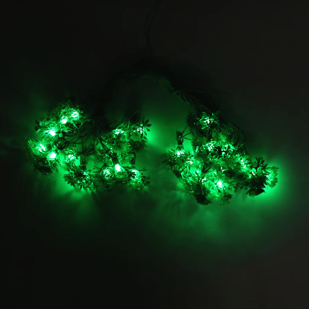 Green Leaves + Flowers 24 LED String Fairy Lights - Image 4