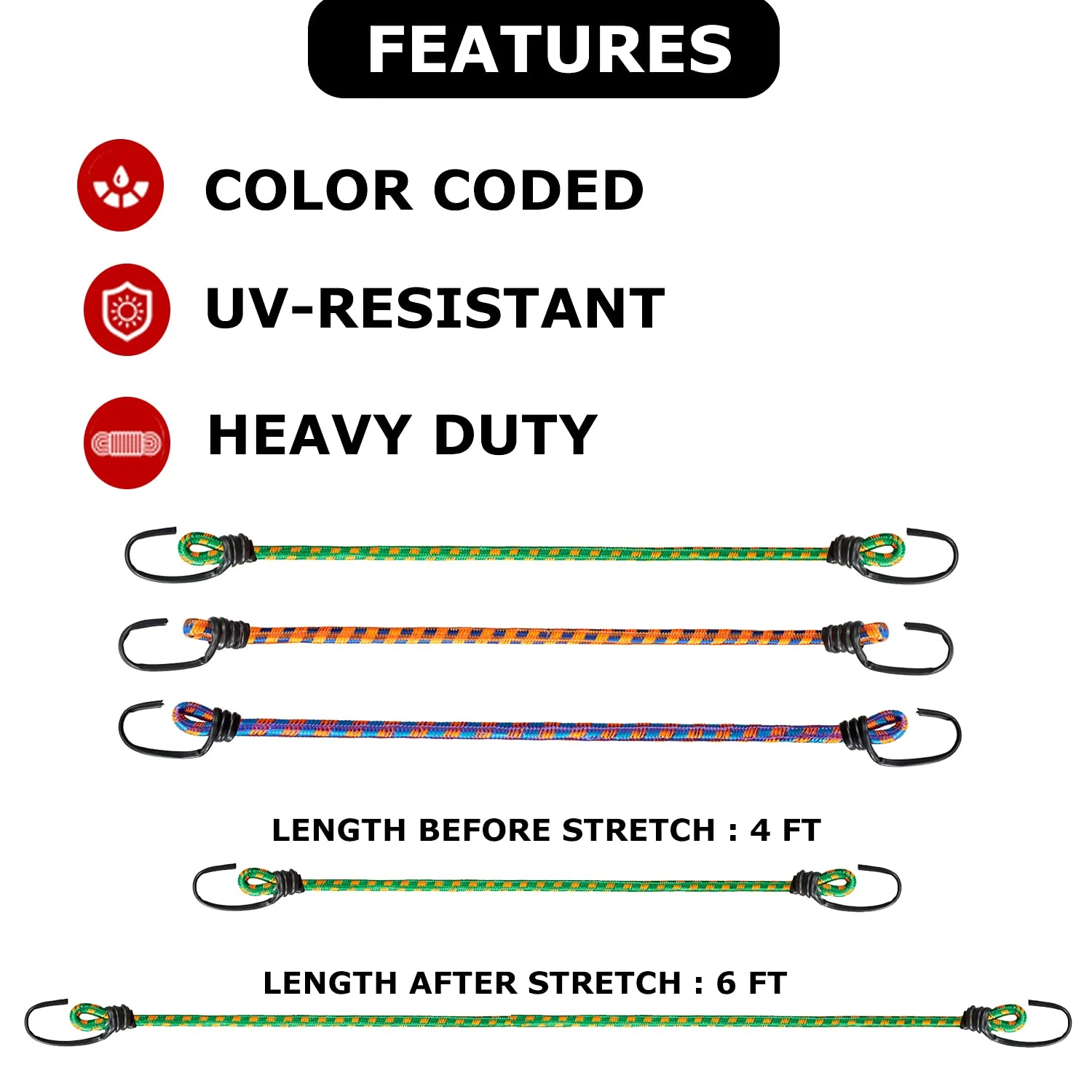 High Strength Elastic Luggage Tying Rope With Hooks - 4 Ft Length - Image 3