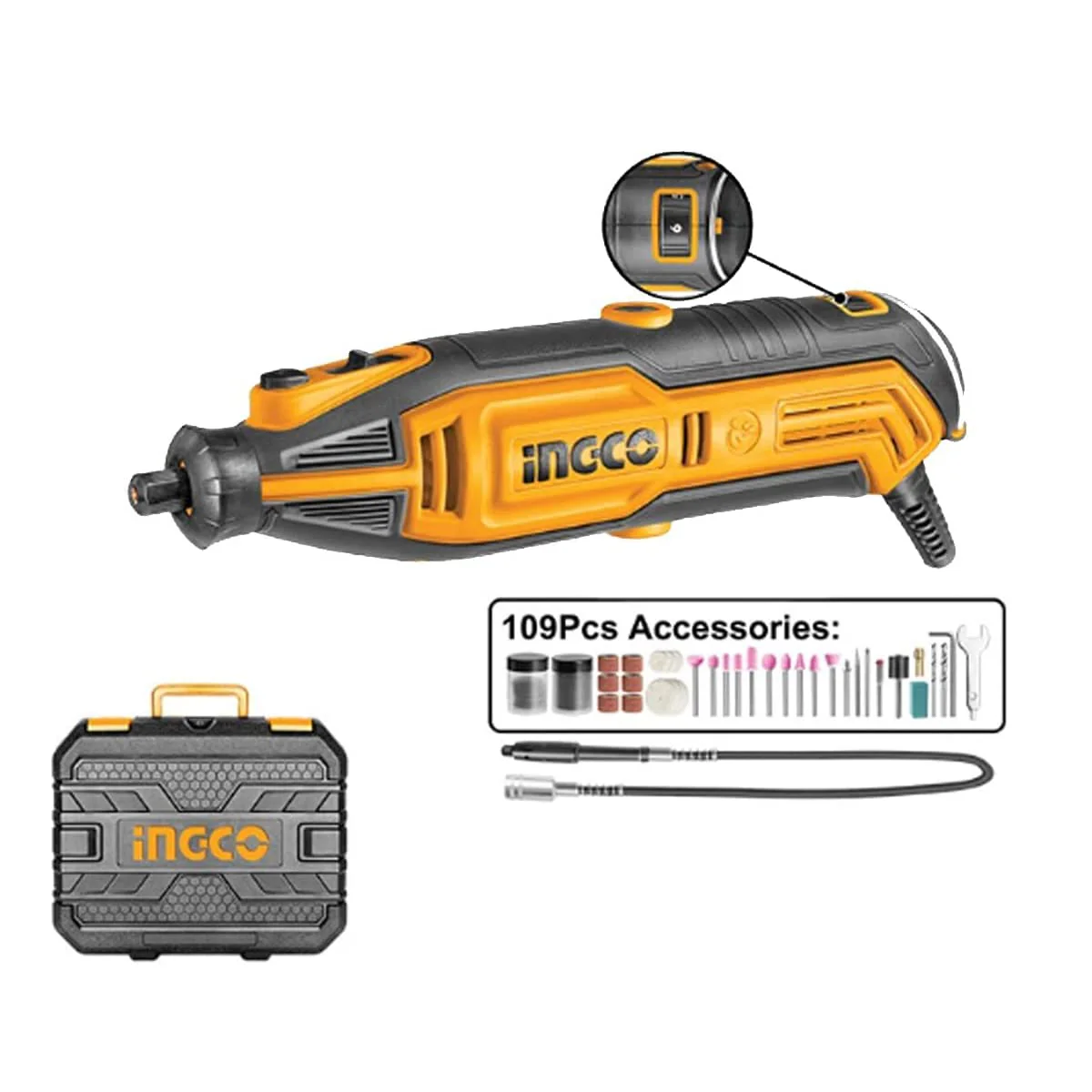 Ingco MG13328 130W Mini Die Grinder 109-in-1 Wood Carving Rotary Tool Kit - Image 2