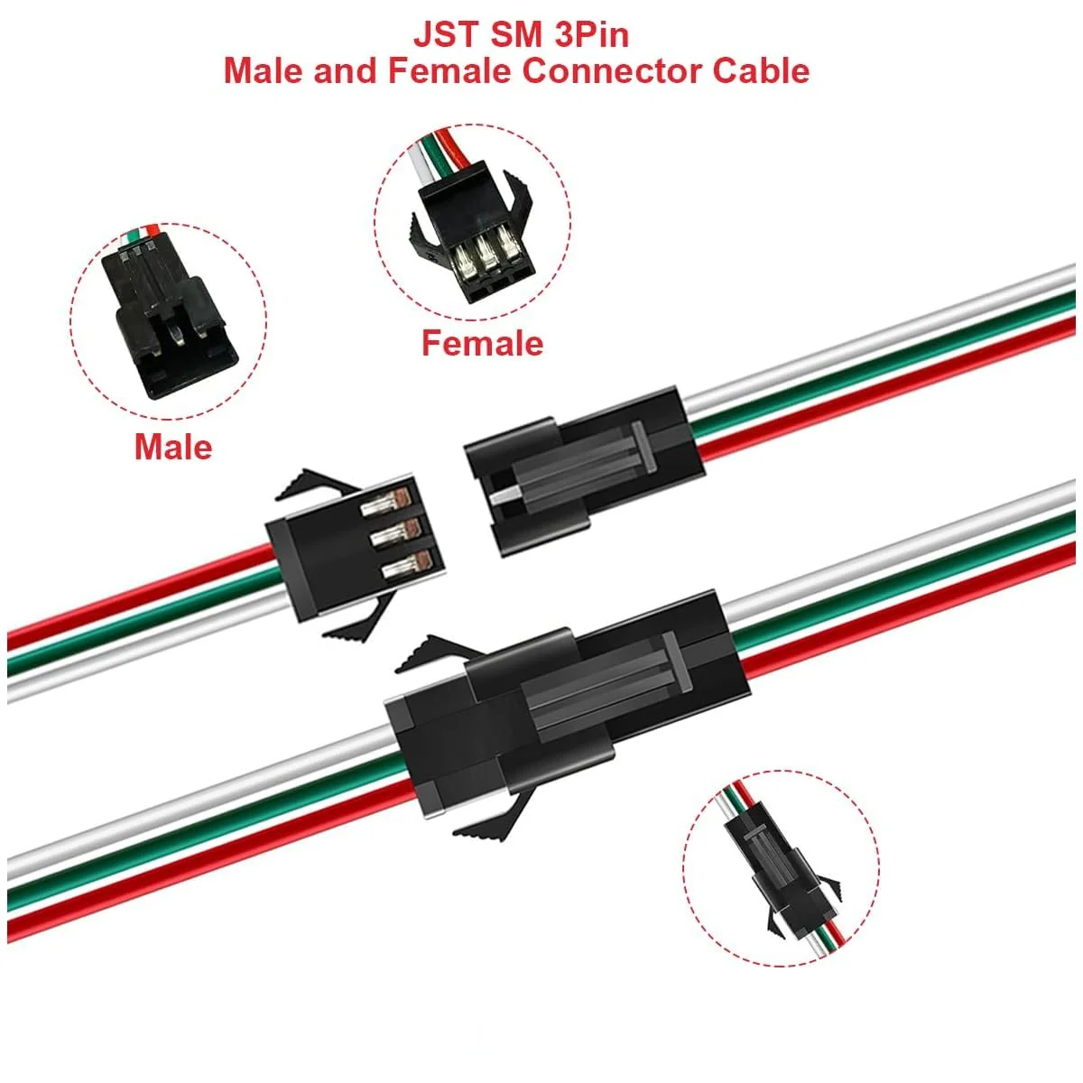 JST-SM Male-Female Battery Connector with Wire - Image 3