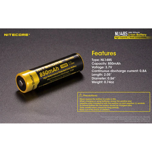 Nitecore: NL1485 14500 850mAh 3.7V Rechargeable Lithium-Ion Battery - Image 6