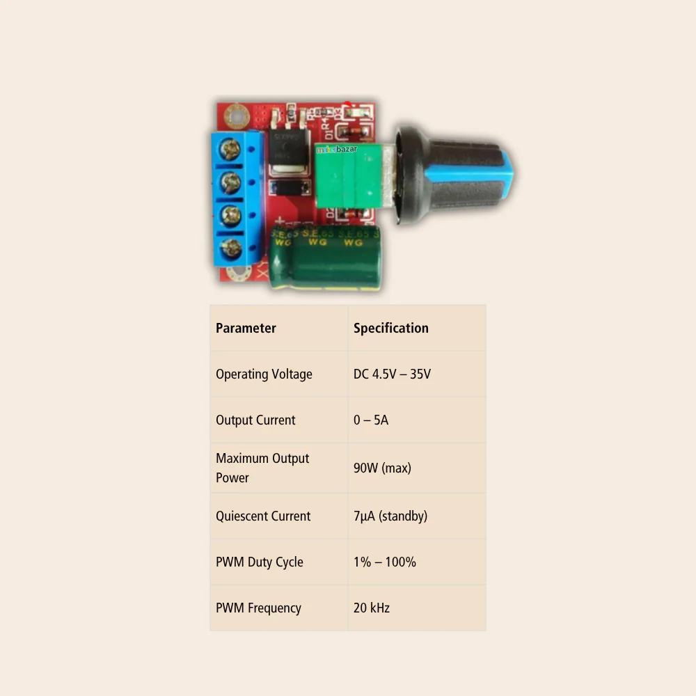 PWM DC Motor Speed Regulator 3V 6V 12V 24V 35V - 5Amp [Red] - Image 3