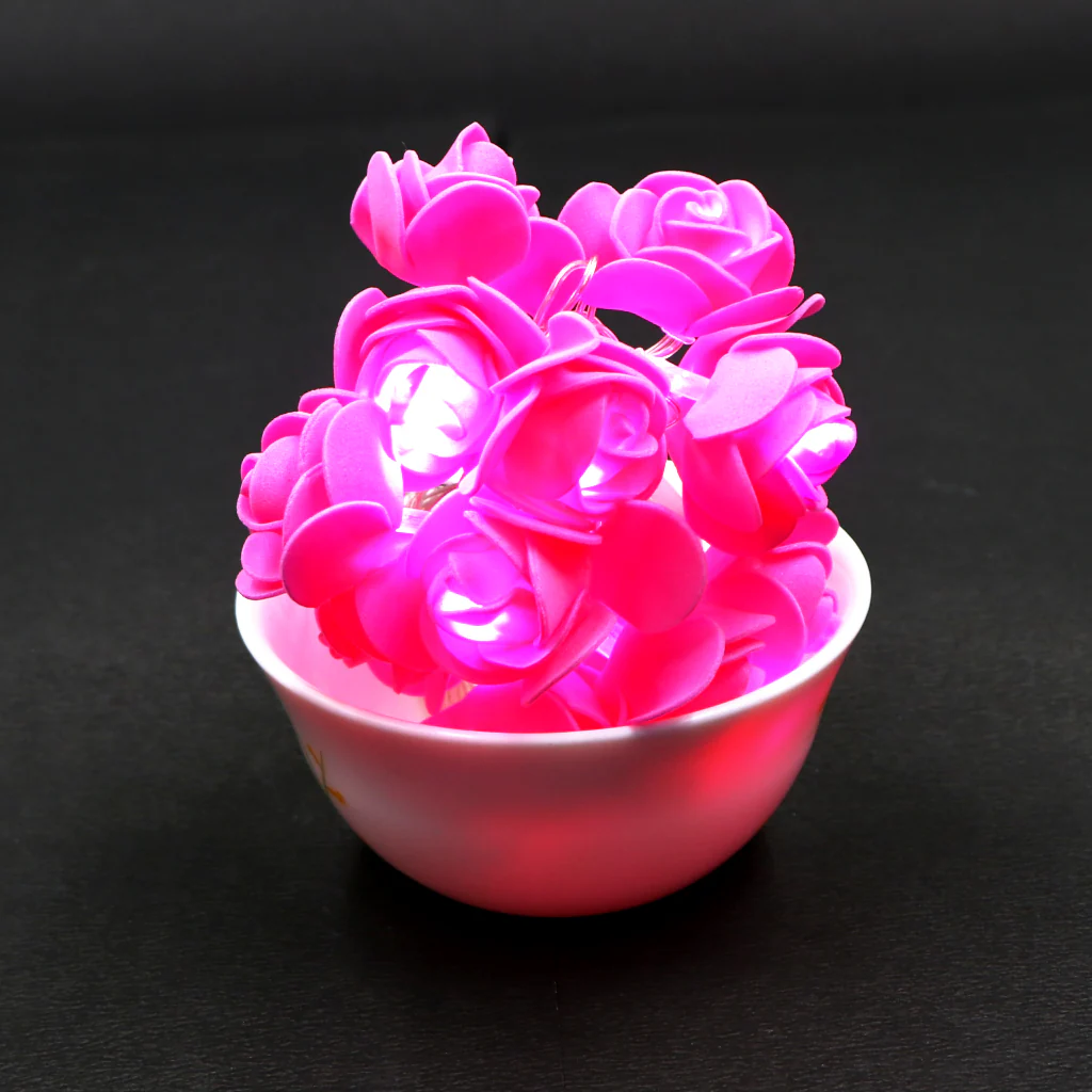 Small Dark Pink Rose 14 LED String Fairy Lights - Image 5