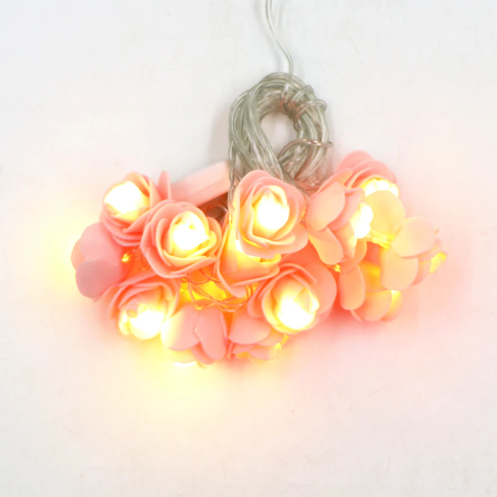 Small Lite Pink Rose 14 LED String Fairy Lights - Image 2