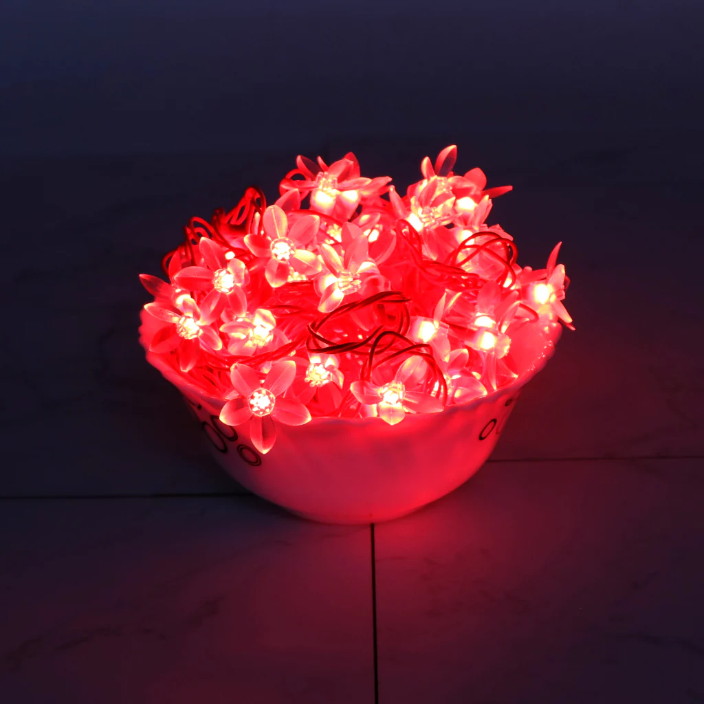 Small Red Silicon Flower 42 LED String Fairy Lights - Image 3