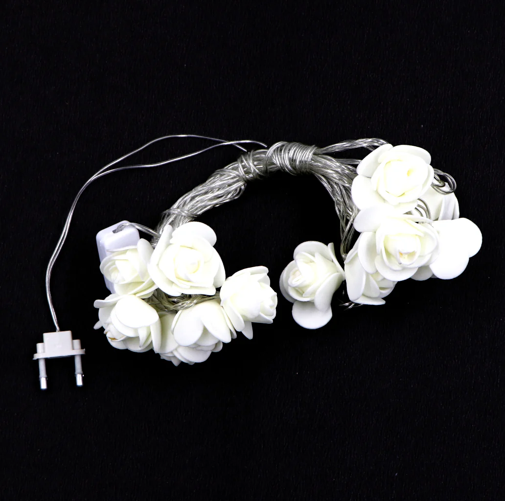 Small White Rose 14 LED String Fairy Lights - Image 3