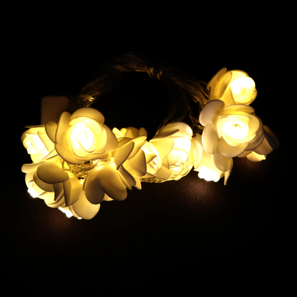 Small White Rose 14 LED String Fairy Lights - Image 5