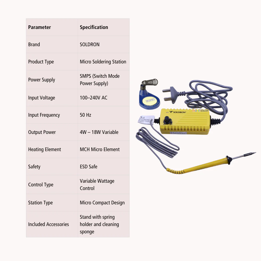 Soldron SMPS Micro Soldering Station 4W–18W Variable Wattage ESD Safe - Image 3