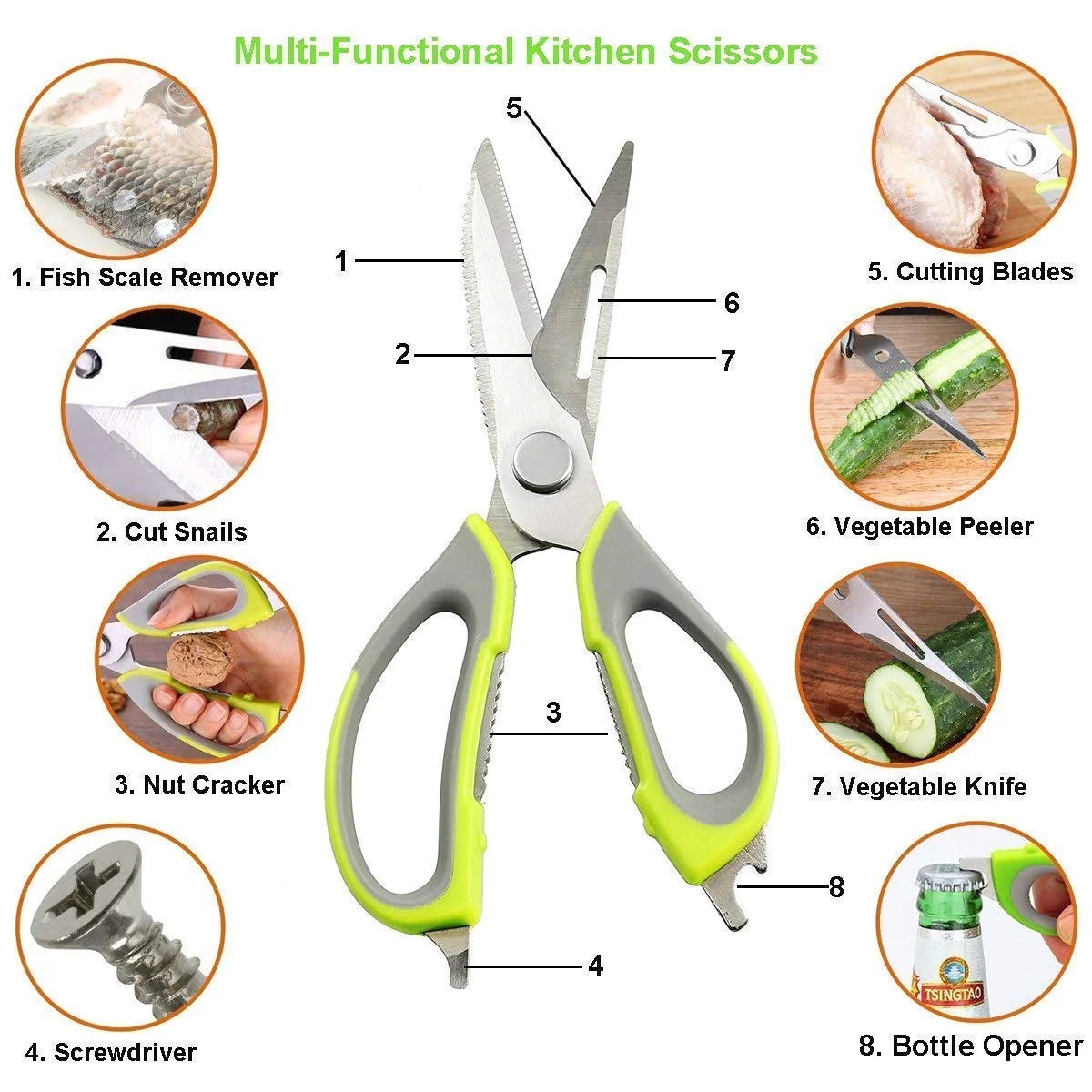 8 in 1 Stainless Steel Scissor With Plastic Handle And Cover - Image 8