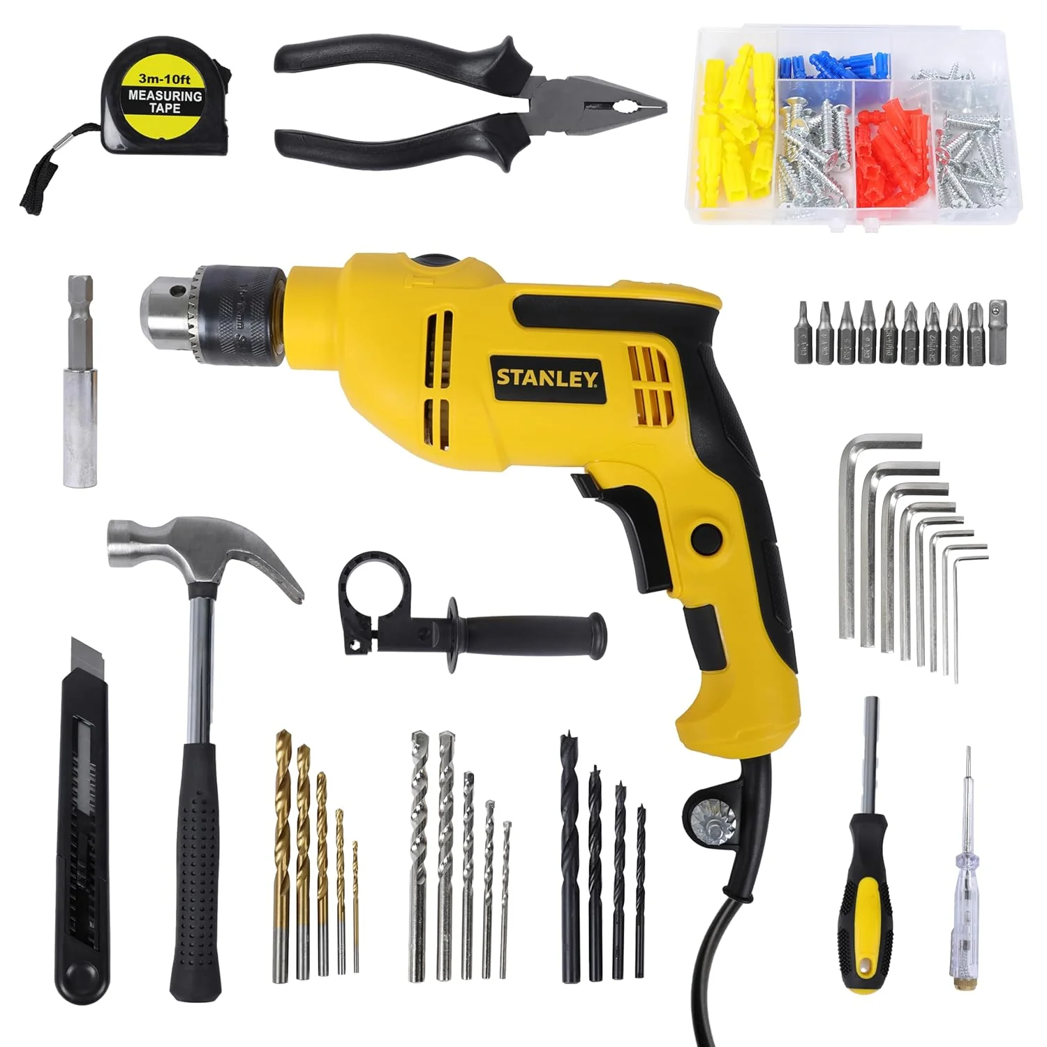 Stanley: SDH550KPA-IN 550W 13mm Corded Single Speed Hammer Drill Machine and Hand Tool Kit (120-Pieces) - Image 2