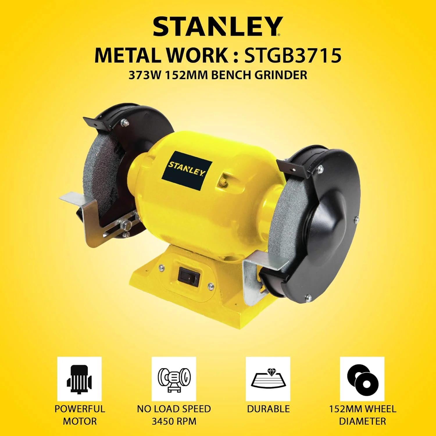 STANLEY STGB3715 373W 152mm Bench Grinder with 2 Eye Shields - Image 4