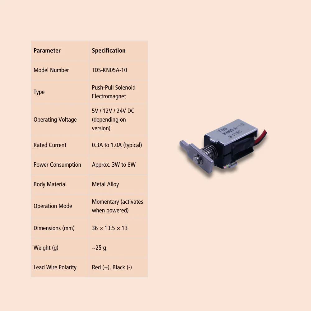 TDS-KN05A-10 DC Mini Push-Pull Solenoid Electromagnet – 5V/12V/24V - Image 3
