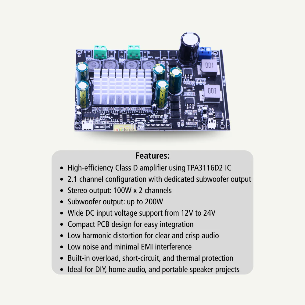TPA3116D2 Dual IC 200W Class D 2.1 Amplifier Board - Image 2