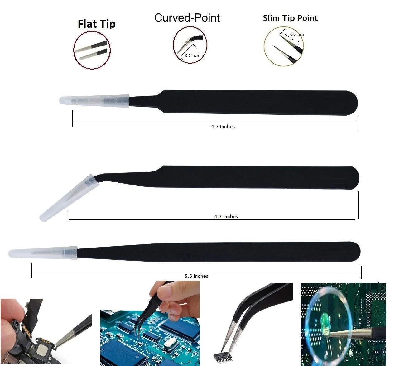 Univolt: 5pcs Non-Magnetic Straight and Curved Tips Tweezers Set - Image 2