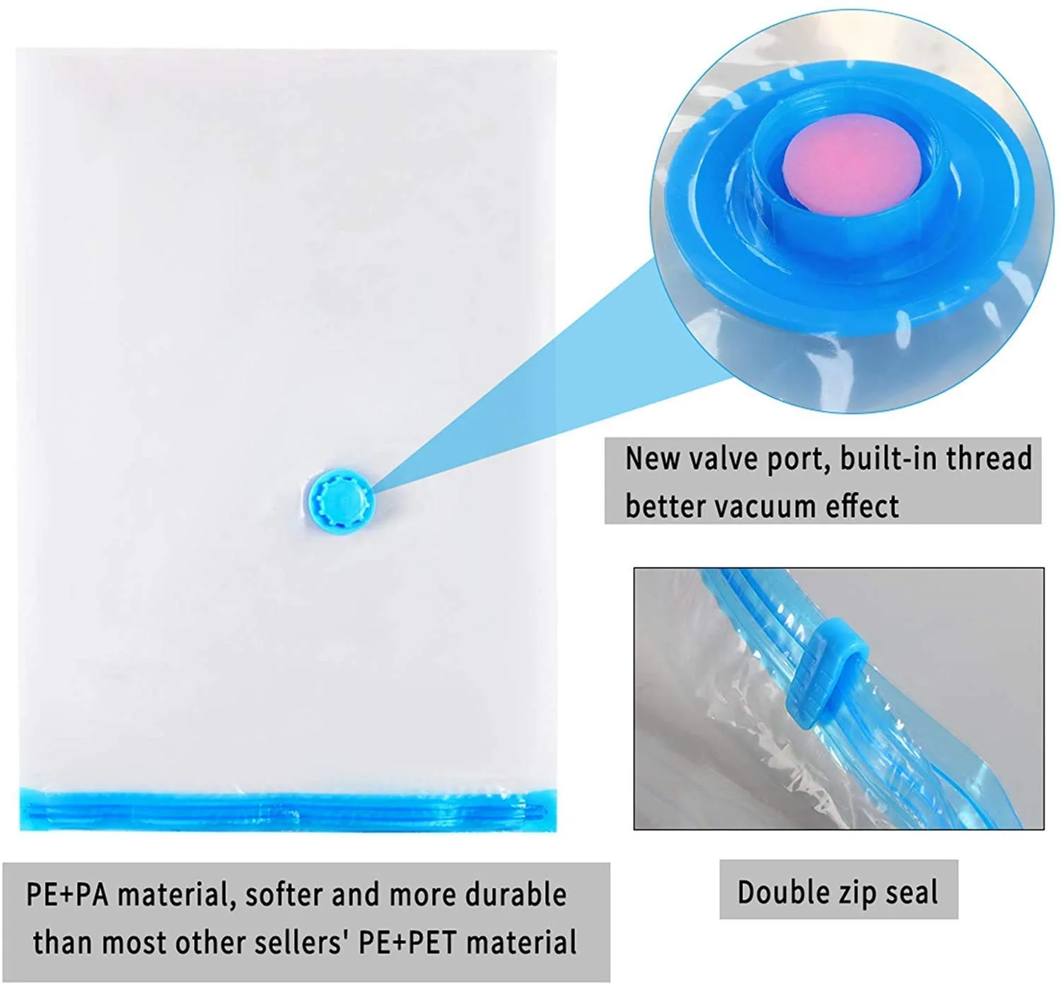 Vacuum Storage Reusable Ziplock Smart Space Saver Bags with Vacuum Hand Pump - 5Pcs of Different Sizes - Image 2