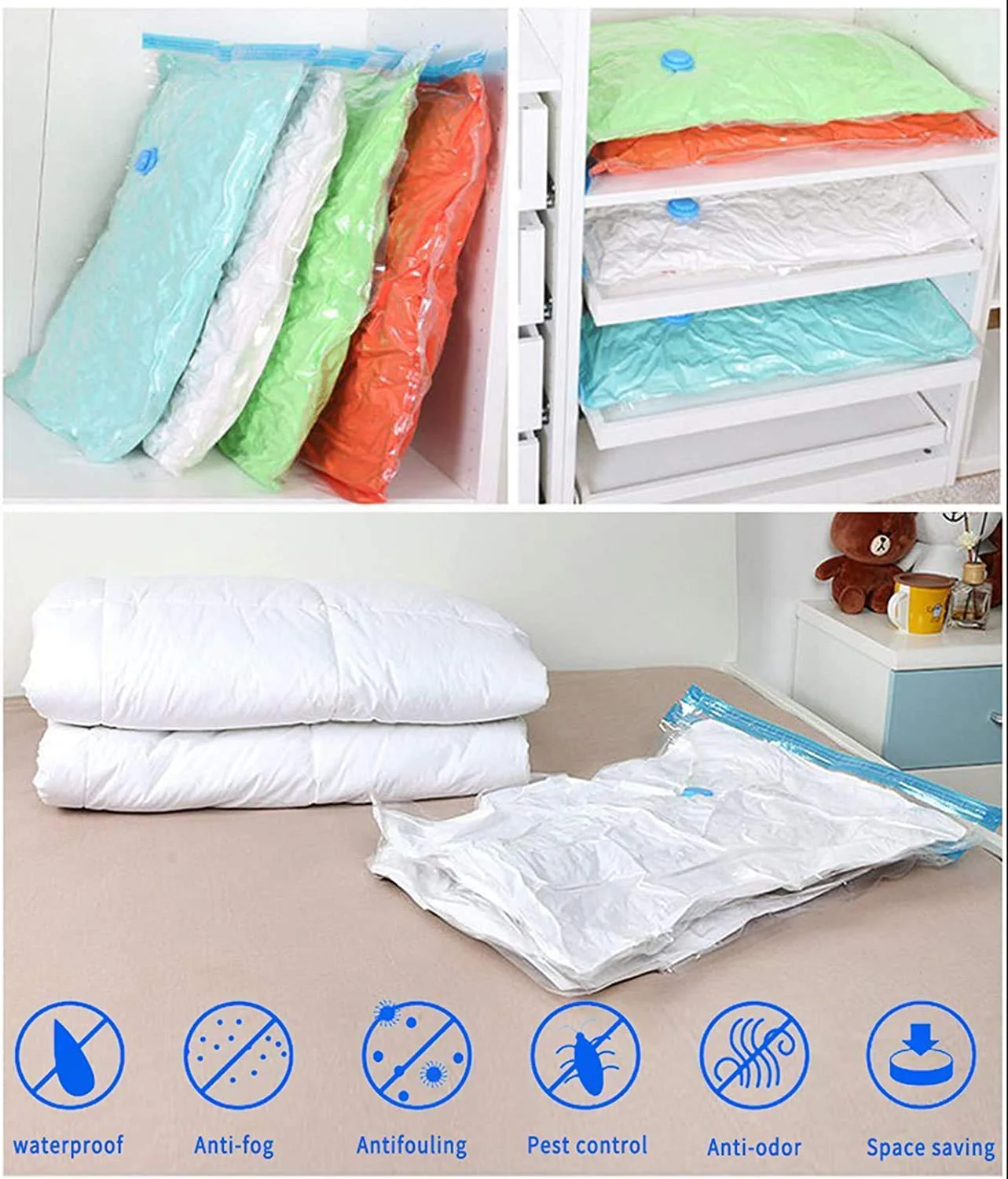 Vacuum Storage Reusable Ziplock Smart Space Saver Bags with Vacuum Hand Pump - 5Pcs of Different Sizes - Image 5