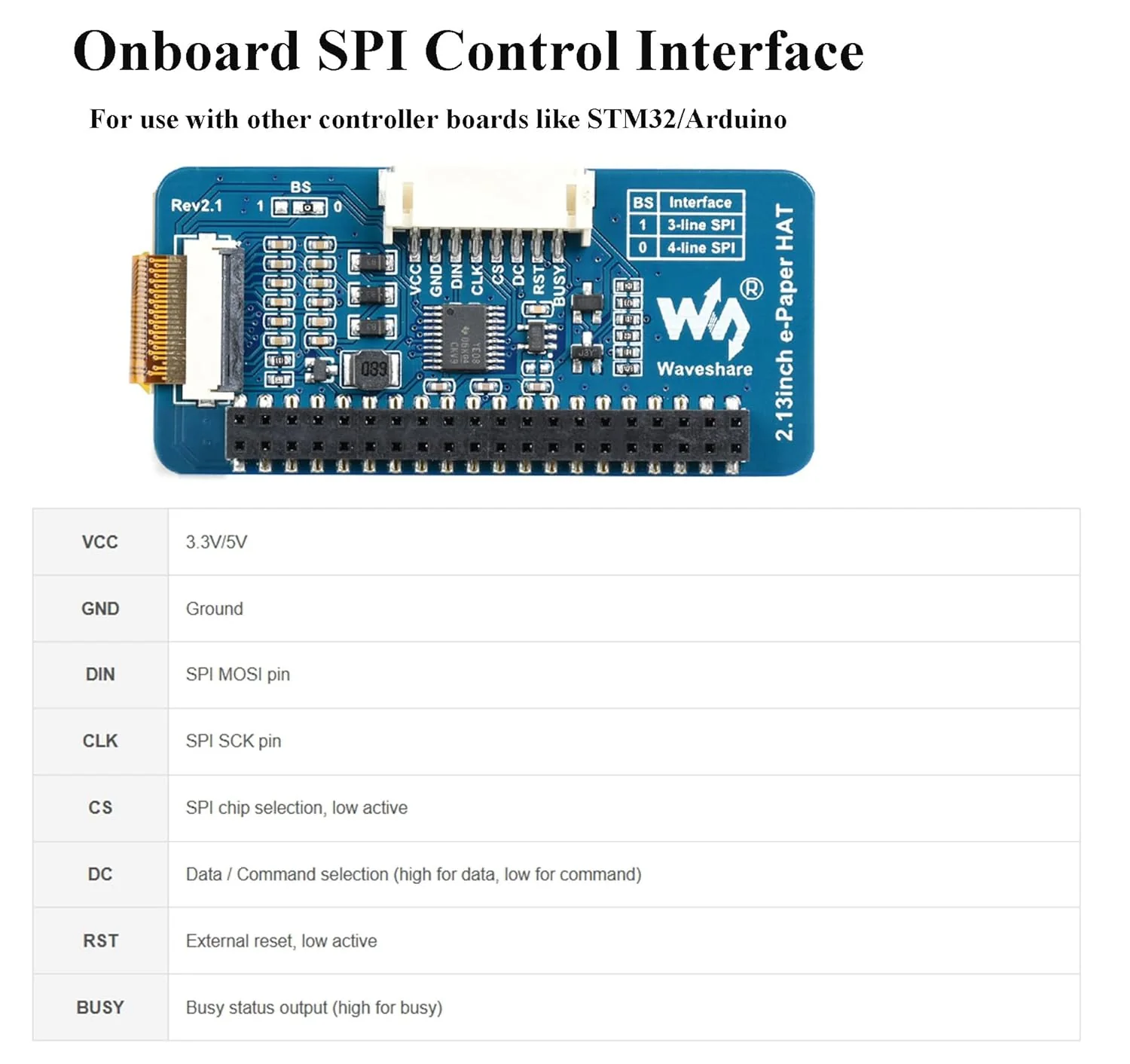 Waveshare: 12915 250x122 2.13inch E-Ink Display HAT for Raspberry Pi B&W - Image 4