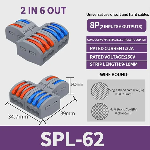 PCT-SPL Pole Wire Connector Terminal Block with Spring Lock Lever for Cable Connection - Image 3